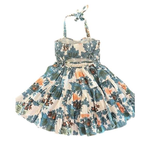 Forever That Girl Floral Smocked Halter Sundress Blue Orange Size S - Picture 3 of 16